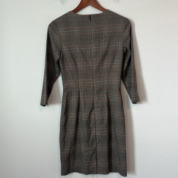 H&M Tan & Black Plaid Long Sleeve Shift Dress - Picture 4 of 4